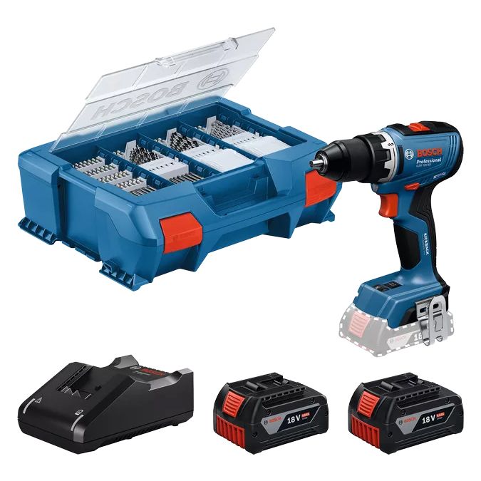 Bosch trapano avvitatore GSB 18V-65 , 2 batterie 4.0AH , caricabatterie, valigetta e 82 accessori