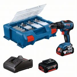 BOSCH TRAPANO-AVVITATORE GSB 18V-55 + CARICABATTERIE GAL18V-40 + 2 BATTERIE 4.0AH + SET ACCESSORI 82 PZ