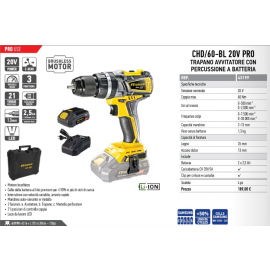Trapano avvitatore con percussione a batteria 20V+2 Batterie