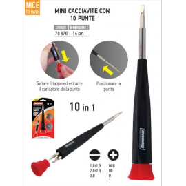 Mini Cacciavite Portainserti +10 Inserti nel serbatoio