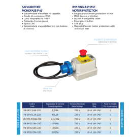  Salvamotore mobile industriale monofase 230V 6.3/10A IP65 con spina poli 2P+E marca VB